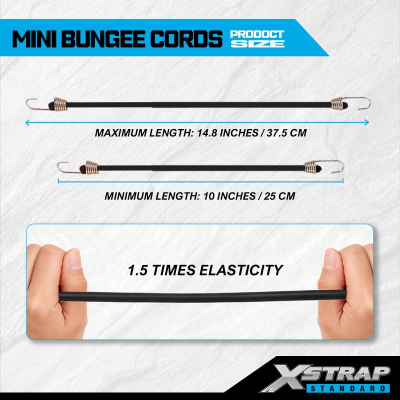 XSTRAP STANDARD 10-Inch Mini Bungee Cords 20 Pieces Rubber Stretchy Bungee Cords with Steel Hooks for Tarp Covers, Canvas Canopies, Motorcycle, Cargo, Hang Christmas Ornaments - Image 2